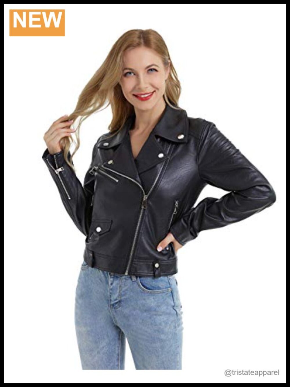 Faux Leather Moto Biker Jacket Slim Belted PU Coat Long Sleeve